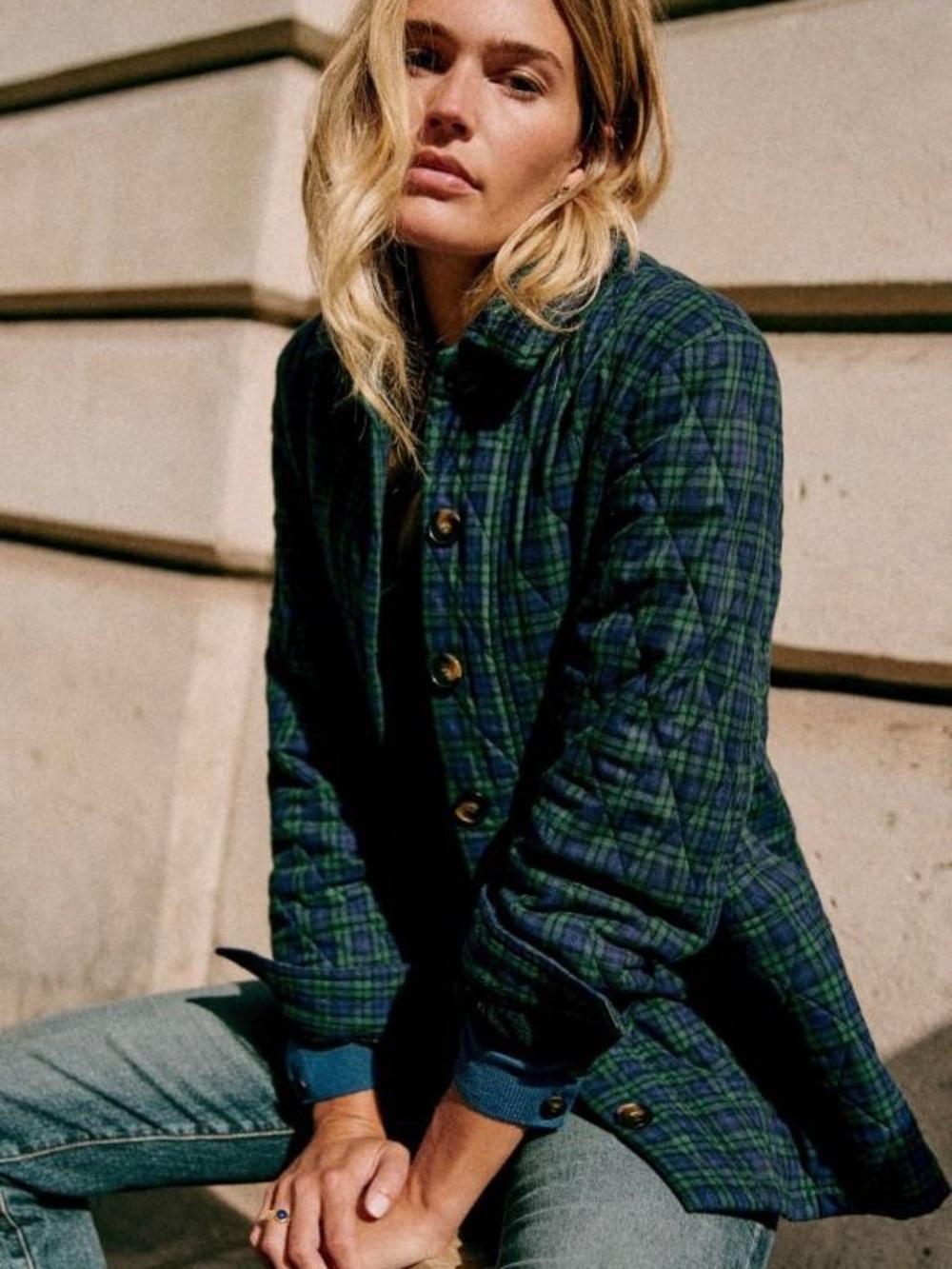 NWT Sézane Set - Will Jacket + Tania Skirt in Quilted Navy Tartan Plaid